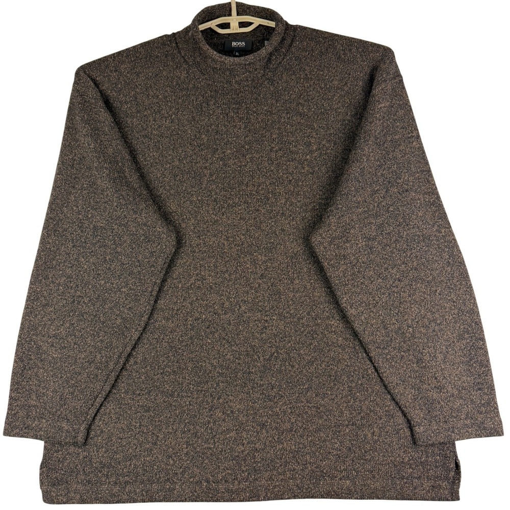 Vintage 90s BOSS Hugo Boss Sweater Mens XL Wool Silk Brown Black Hong Kong